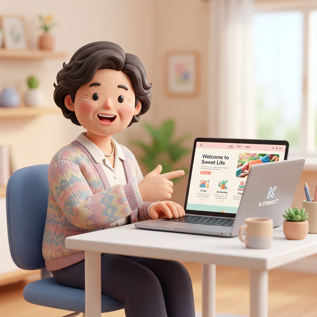 즐겁게 코딩하는 어머니 캐릭터